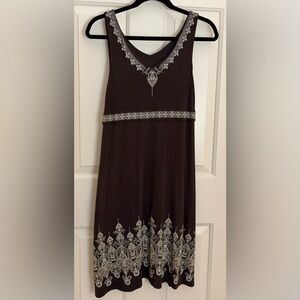 Athleta Brown Sleeveless Dress with boho decorative trim